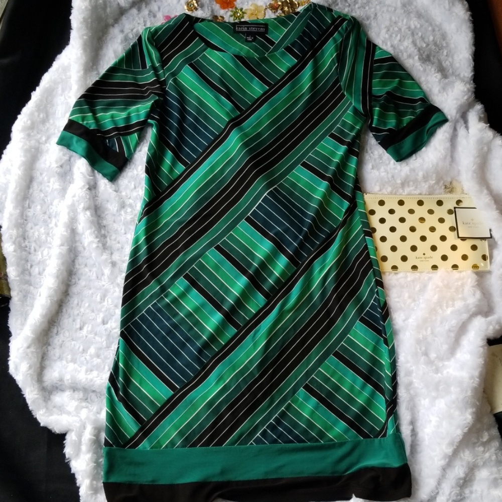 karin stevens multi-green colored dress
